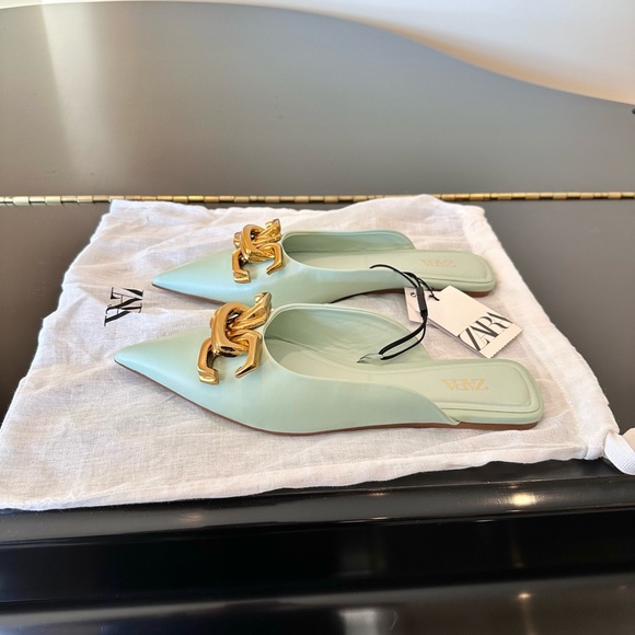 NWT Rare Zara Flat mules/shoes with pointed toe and chunky buckle detail - Picture 8 of 17